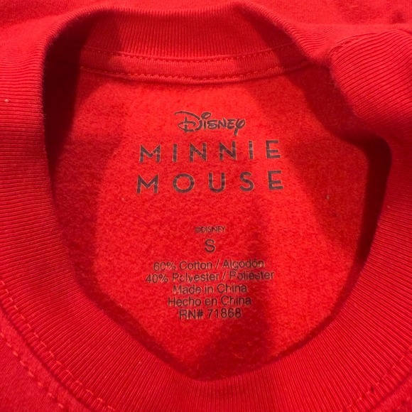 Disney Minnie Mouse Red Graphic Print Crew Neck Sweatshirt Pullover - Picture 3 of 3